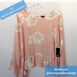 NWT A.N.A. Pink Floral Ruffle Trim Top XL
